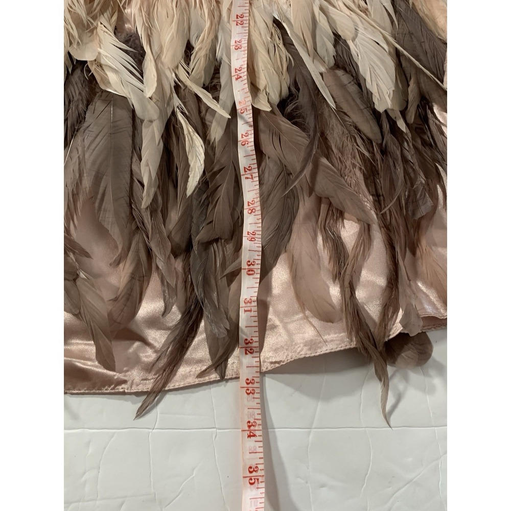 Jovani Asymmetrical Feathered Mini Dress in Cream and Brown - Picture 6 of 12